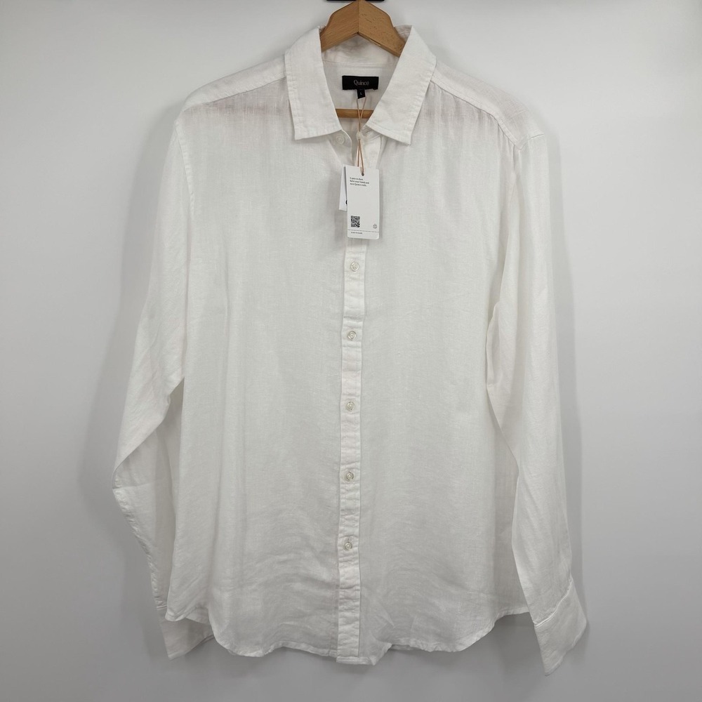 Quince Shirt Mens Large White European Linen Relaxed Long Sleeve Flax Button Up